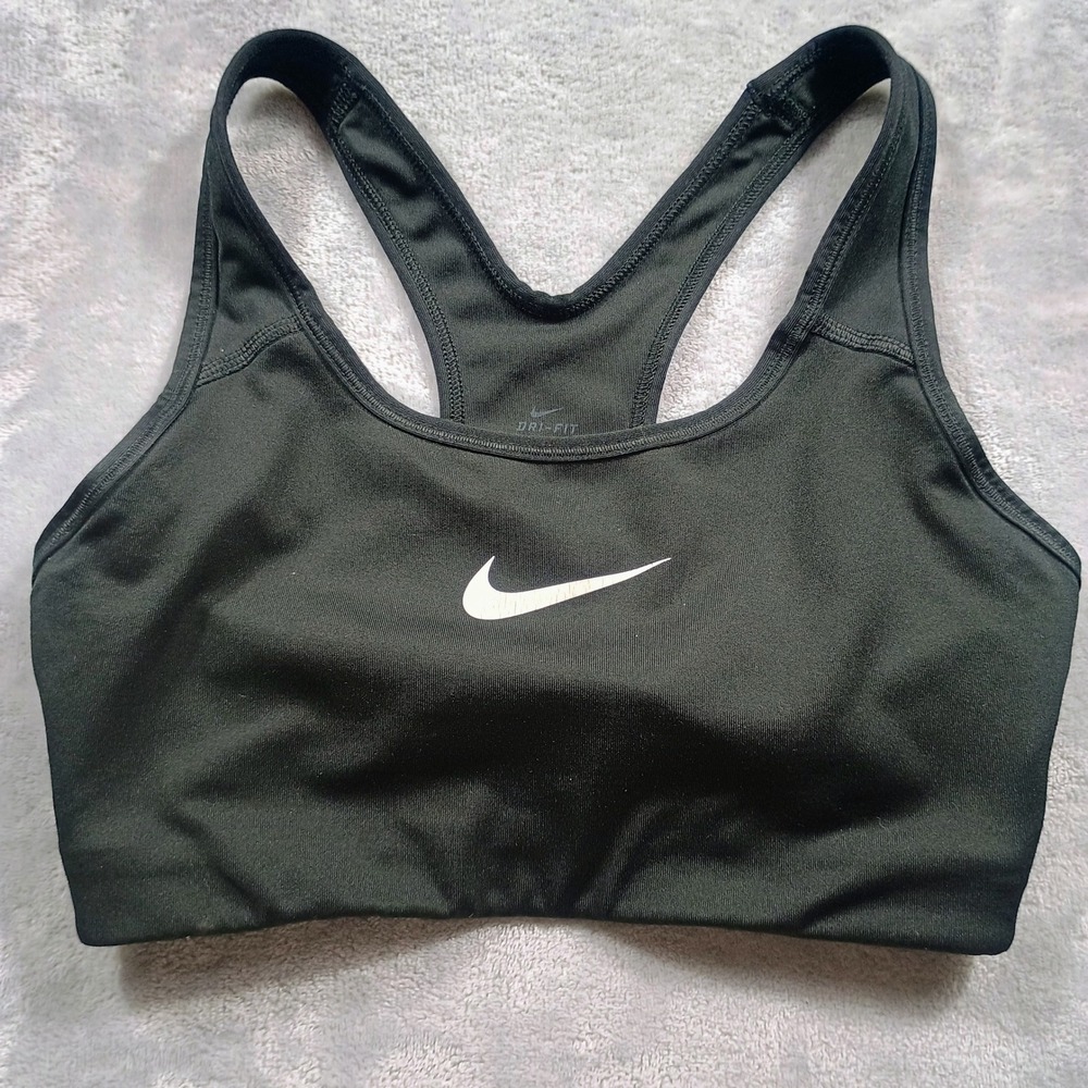 Nike Women Dri-FIT Racerback Sports Bra Black XS Swoosh Logo